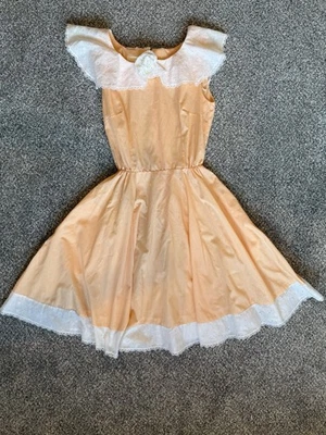 Vintage The Square Dance Dress Co.  14 Peach  White Gingham Eyelit Collar - Image 1 of 4