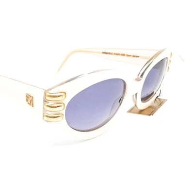 Gafas de sol Emmanuelle Khanh 2210 blancas ovaladas detalles de metal dorado nºS años 80 Francia Foto 1 de 4