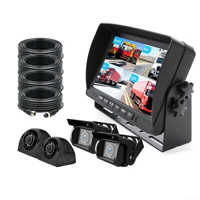 7" Quad Monitor DVR Video Recorder 4CH CCD Camera For Truck Bus Van Semi System - Image 1 of 4