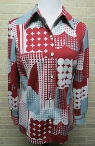 Vintage Talla Lg? Blusa geométrica con botones gris granate blanca para dama - Imagen 1 de 7