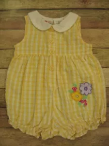 Vintage Girls Butter Yellow Plaid Bubble Romper Flower 3-6 Mo. Carter's Pastel - Picture 1 of 10