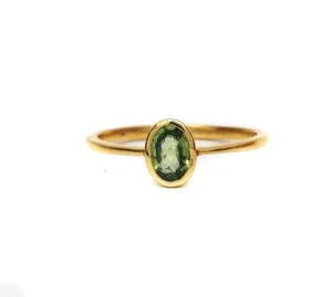 14k Gold Finish Silver Natural Green Amethyst Handmade Dainty Statement Ring - Picture 1 of 2