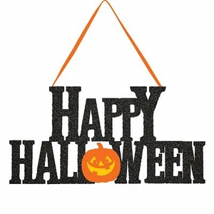 Insegna da appendere con glitter Happy Halloween, 5,5" x 11" - Foto 1 di 1