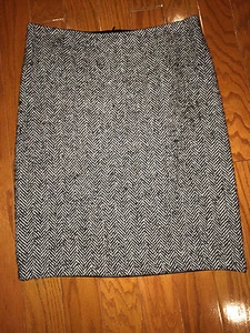 Laundry Shelli Segal tweed black white herringbone leather pencil skirt back 6 M - Picture 1 of 5