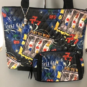 Bradford Exchange Lucky Gal Casino Quilted Tote Bag Bling Charm W/ Inner Bag - Picture 1 of 11