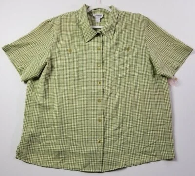Grove Avenue Button Up Shirt Women's 20W Plus Green White Plaid Short Sleeve Top Foto 1 de 4