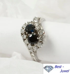 Anillo 585 Oro Blanco 14 Quilates Con Zafiro 0,85 Qt. Diamante Brillante 0,65 CT - Imagen 1 de 4