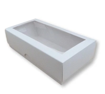 1 WHITE 8 x 4 INCH BOXES WITH WINDOW, GIFTS, CAKES, GARMENTS ETC - Image 1 of 3