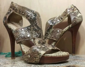 STUART WEITZMAN 7B SNAKESKIN Stacked LEATHER PLATFORM HEEL Zip Stiletto SANDALS - Picture 1 of 12