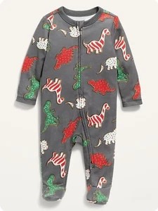 Old Navy Baby Unisex Holiday-Print Footed One-Piece Dinosaur Cookie Size Newborn - Picture 1 of 1