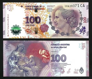 Argentina 100 Pesos Nd 2012 (2016), UNC, Comm, EVA PERON, P-358c, Suffix CA - Picture 1 of 3