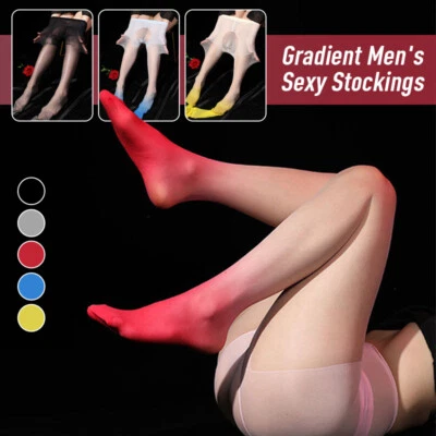 Mens Sexy Gradiant Color Sheer Pantyhose Pouch Sheath Stockings Tights Clubwear - Photo 1/4