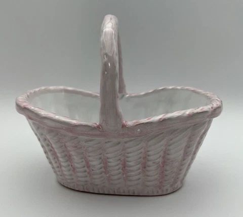 Ceramic Basket - Pink, White - Basketweave Pattern - Easter / Spring / Baby Girl Cover