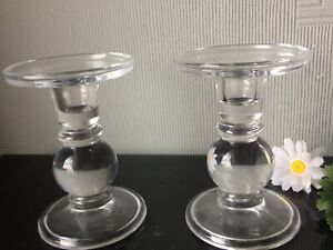 2x Clear Tape Pillar Combo Holder Candlestick Glass Candle Holder Table Tealight