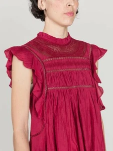 ISABEL MARANT Etoile "Vivia" besticktes Top mit Spitze Gr. FR 34 Bluse rot - Bild 1 von 10