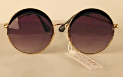 GAFAS DE SOL - Vintage Retro Redondo Negro y Dorado Marco/Brazos Gradiente Lente Lavanda Foto 1 de 4