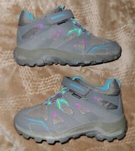 Merrell Hilltop Waterproof Gray & Blue Leather Mid Hiking Shoes-Girls Size 2-EUC