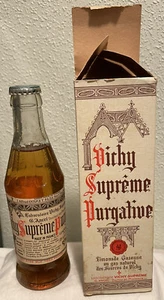 VINTAGE FRENCH LAXATIVE VICHY SUPREME PURGATIVE MONTREAL WITH BOX GLASS BOTTLE - Picture 1 of 10