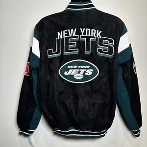 NY Jets NFL Varsity Suede Bomber Zip Up Jacket Men's Size Large - Picture 1 of 11