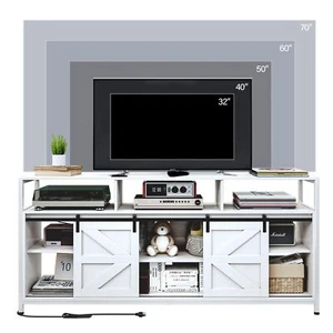 TC-HOMENY RGB LED TV Stand with Power Station 3 Colors TV Entertainment Center - Picture 1 of 24