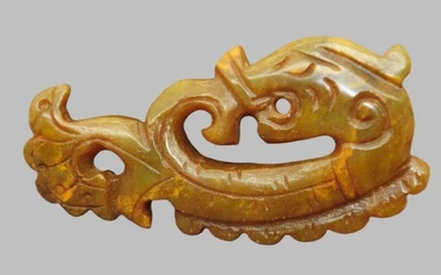 Antiguo colgante chino calado de jade amarillo talla dragón coleccionable Foto 1 de 4