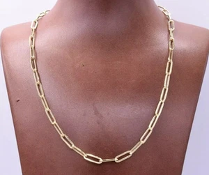 4.4mm Paperclip Long Link Chain Necklace 14K Yellow Gold Plated All Sizes - Picture 1 of 6