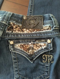 Miss Me Jeans Women’s Easy Boot Cut Size 27 Blue Denim Embellished - Picture 1 of 14