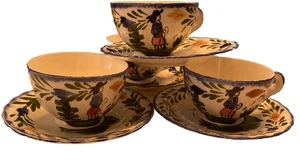Cerámica Blue Ridge Southern patrón campesino francés 4 tazas y platillo - Imagen 1 de 3