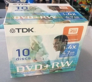 10x TDK Blank DVD+RW discs 4x Speed 4.7GB 120 mins Rewritable In Jewel Case New - Picture 1 of 6