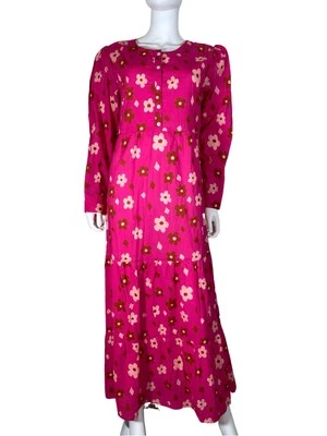 Tuckernuck Hampton House Hot Pink Floral Maxi Midi Dress Sz L Cotton Tiered NEW - Image 1 of 4