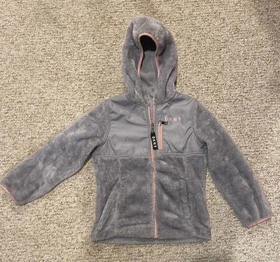Abrigo Chaqueta con Capucha DKNY Niñas Talla 7/8T Gris Rosa - Excelente - Envío Gratis Foto 1 de 4