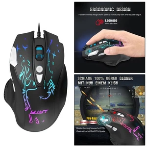 USB RGB LED Wired Gaming 6400 DPI Mice with Side Buttons Comfortable - Picture 1 of 7