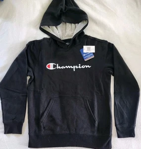 Champion Hoodie Unisex Kids Embroidered Logo Black Size Youth Large - Picture 1 of 8