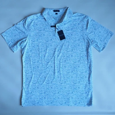 NWT~PETER MILLAR PACIFIC PERFORMANCE POLO~WHITE w /BLUE~XLARGE~TAILORED FIT~$120 - Image 1 of 4