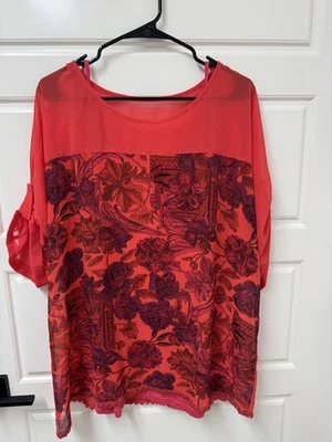 Womens XL Colorful Tunic Blouse Semi Sheer Top with matching Tank EUC A2 - Image 1 of 4