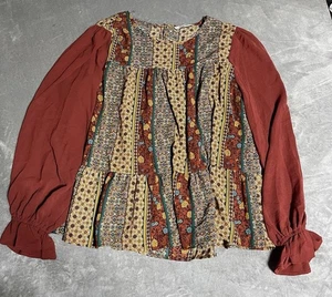 Haptics By Holly Harper Top Womens 1X Floral Patchwork Boho Hippie - Picture 1 of 8