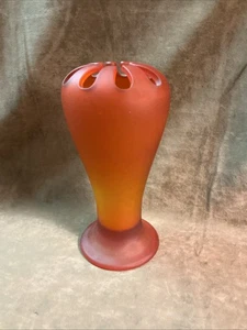 1920s Tiffin glass orange satin Amberina flower Arranger Dahlia Cupped vase - Picture 1 of 4