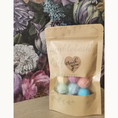 BATH BUBBLE AND BEYOND Thank You Mini Scented Bath Bombs Marble Chill Pills Fizzes Vegan Pouch Bag Gift