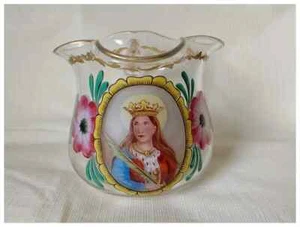 Vintage europäischer emaillierter Glaskrug, Milchkännchen, Königin oder Heilige - Bild 1 von 4
