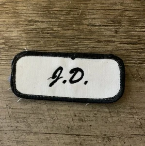*Used Black “JD” Silk Screen Sew on Name Patch Tag - Picture 1 of 2