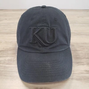 KU Jayhawks Hat Cap Strap Back 47 Brand All Black Cotton Kansas Univ Adjustable - Picture 1 of 10