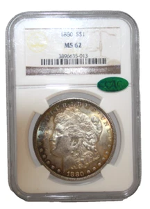 Dólar de plata Morgan 1880 clasificación NGC como nuevo 62 certificado #2896635-013 pegatina CAC - Imagen 1 de 4