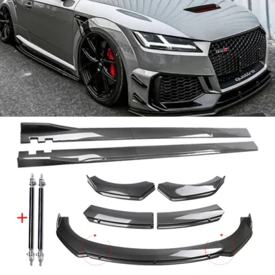 For AUDI A8 Front Lip Chin Bumper Spoiler Side Skirt Carbon Fiber Strut Rods Foto 1 de 4