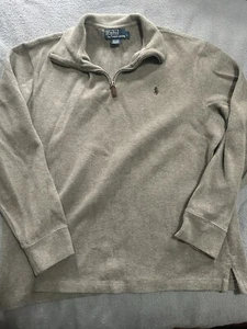 Polo Ralph Lauren Sweater Mens M 1/4 Zip Pullover Light Gray 100% Cotton Large - Picture 1 of 3