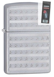 Zippo 49132 Stars & Bars Satin Chrome Auto Engrave Lighter + FLINT PACK - Picture 1 of 1
