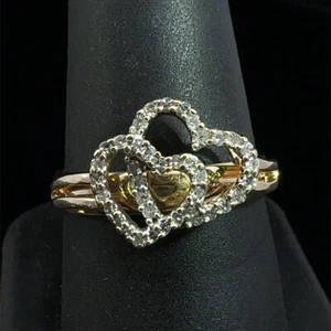 10K Yellow Gold 2 Heart Diamond Cluster Ring .195 Cttw Size 9.5 4.3 (WCP029652) - Picture 1 of 5