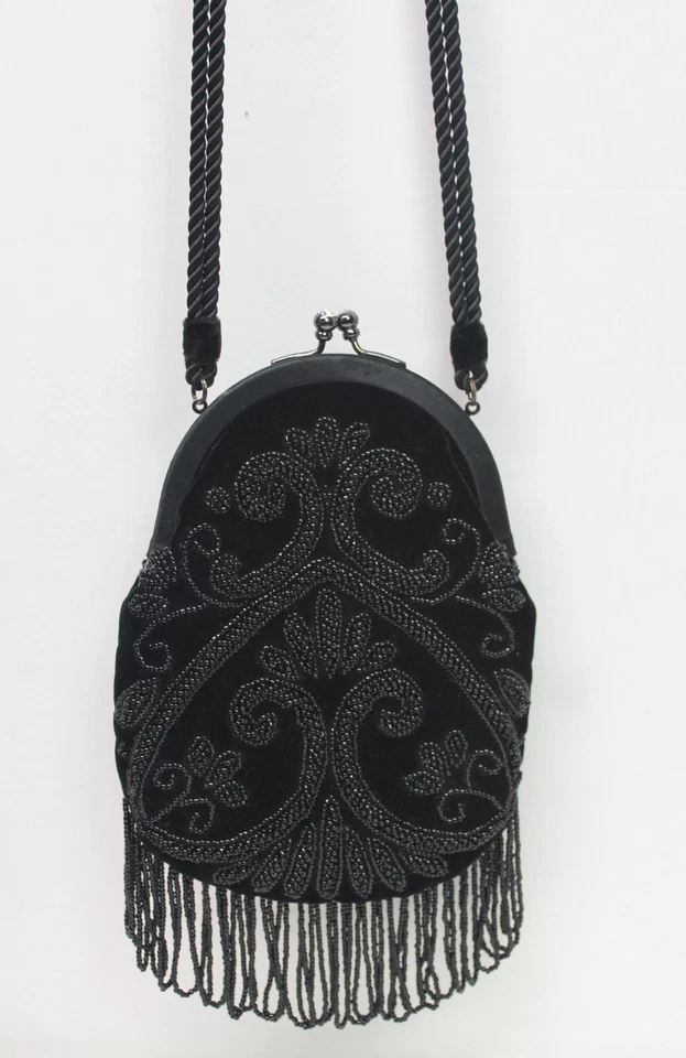 Franchi Women's Crossbody Purse Handbag Beaded Velvet Black - Image 1 of 4