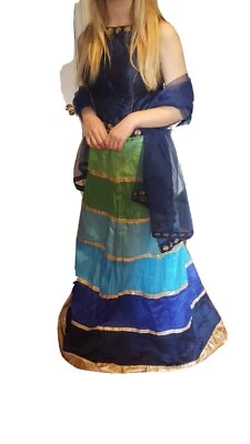 Bollywood BellyDance Juego de 3 piezas Boda Azul Dorado Top Danza del Vientre Mediano Foto 1 de 4