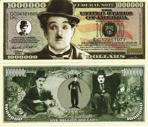 BILLETE FANTASIA DE UN MILLON DE DOLARES AMERICANOS CHARLIE CHAPLIN - Imagen 1 de 1