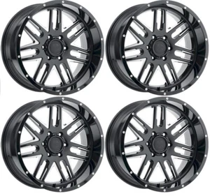 20 BLACK MILLED WHEELS FIT F-250 F-350 FORD 20X10 8X170 DEEP LIP 12 GAUGE - Picture 1 of 4